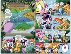 Size: 1241x942 | Tagged: safe, artist:andypriceart, derpibooru import, idw, applejack, fluttershy, pinkie pie, rainbow dash, rarity, twilight sparkle, earth pony, pegasus, pony, unicorn, the return of queen chrysalis, spoiler:comic, spoiler:comic02, comic, crystal ball, glowing horn, idw advertisement, map, official, official comic, preview, wide eyes