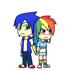 Size: 525x513 | Tagged: safe, artist:cartoonartist95, derpibooru import, rainbow dash, human, chibi, clothes, converse, crossover, crossover shipping, cute, female, humanized, interspecies, male, shipping, shoes, simple background, sonic the hedgehog, sonic the hedgehog (series), sonicdash, straight, white background