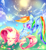 Size: 1300x1400 | Tagged: safe, artist:aquagalaxy, fluttershy, rainbow dash, pegasus, pony, sky, sleeping, vertigo