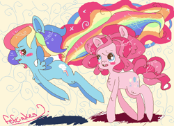 Size: 686x500 | Tagged: safe, artist:fefcakes, derpibooru import, pinkie pie, rainbow dash, earth pony, pegasus, pony, ms paint, pinkiedash, shipping