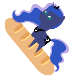 Size: 512x512 | Tagged: safe, princess luna, alicorn, pony, baguette, bread, emoji, food, french bread, pointy ponies, riding, simple background, smiling, transparent background