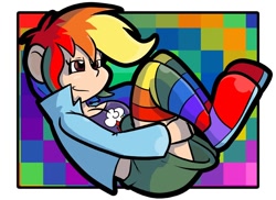 Size: 792x576 | Tagged: safe, artist:pembroke, rainbow dash, clothes, female, humanized, multicolored hair, solo