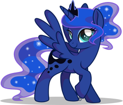 Size: 1024x873 | Tagged: safe, artist:equinepalette, princess luna, alicorn, pony, cute, ethereal mane, female, looking at you, mare, side view, simple background, smiling, solo, spread wings, starry mane, transparent background, wings