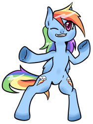 Size: 600x800 | Tagged: safe, artist:jullew0lf, derpibooru import, rainbow dash, pegasus, pony, bipedal, grin, simple background, solo, standing, transparent background, wink