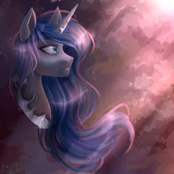 Size: 1000x1000 | Tagged: safe, artist:alicesmitt31, princess luna, alicorn, pony, bust, cloud, female, mare, solo