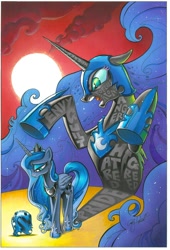 Size: 680x1000 | Tagged: source needed, safe, artist:andypriceart, nightmare moon, princess luna, alicorn, pony, ethereal mane, female, guilt, headpiece, helmet, jewelry, mare, regalia, shadow