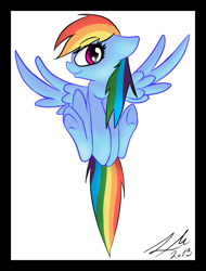 Size: 945x1244 | Tagged: safe, artist:strangemoose, rainbow dash, pegasus, pony, blue coat, female, mare, multicolored mane, simple background, solo, white background, wings