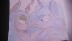 Size: 3264x1836 | Tagged: safe, artist:krumpcakes, princess luna, queen chrysalis, alicorn, changeling, changeling queen, pony, chrysaluna, female, kissing, lesbian, shipping, traditional art