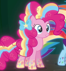 Size: 500x535 | Tagged: safe, derpibooru import, screencap, pinkie pie, rainbow dash, earth pony, pegasus, pony, twilight's kingdom, outfit catalog, rainbow power