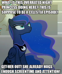 Size: 614x731 | Tagged: safe, edit, edited screencap, screencap, princess luna, rainbow stars, alicorn, pony, horse play, cropped, downvote bait, grammar error, luna is not amused, meme, op is a cuck, op is trying to start shit, solo focus, unamused