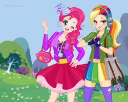 Size: 920x733 | Tagged: safe, artist:ilovemlpandmmd, derpibooru import, pinkie pie, rainbow dash, human, humanized, rainbow dash always dresses in style