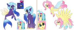 Size: 3000x1227 | Tagged: safe, artist:xxmissteaxx, fluttershy, princess luna, princess skystar, oc, classical hippogriff, hippogriff, seapony (g4), my little pony: the movie, interspecies offspring, magical lesbian spawn, offspring, parent:fluttershy, parent:princess luna, parent:princess skystar, simple background, transparent background