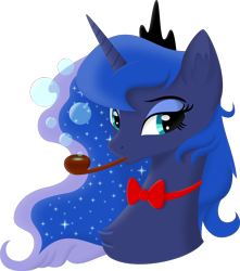 Size: 5190x5876 | Tagged: safe, alternate version, artist:kopcap94, princess luna, alicorn, pony, absurd resolution, bowtie, bubble pipe, bust, cute, female, looking at you, mare, portrait, silly, silly pony, simple background, solo, transparent background