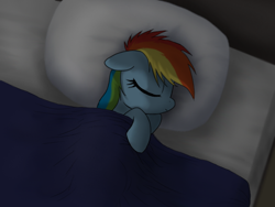 Size: 800x600 | Tagged: safe, artist:dawnmistpony, rainbow dash, pegasus, pony, fanfic:my little dashie, bed, filly, filly rainbow dash, pillow, sleeping, solo