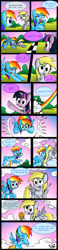 Size: 800x3423 | Tagged: safe, artist:neoncabaret, derpy hooves, rainbow dash, twilight sparkle, pegasus, pony, comic, female, mare, muffin, race