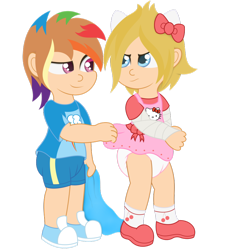 Size: 848x942 | Tagged: safe, artist:the-crusader-network, derpibooru import, rainbow dash, oc, human, age regression, crossdressing, cute, diaper, hello kitty, humanized, non-mlp oc, sanrio