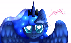 Size: 6500x4000 | Tagged: safe, artist:sweethearts11, princess luna, alicorn, pony, bust, heart eyes, portrait, simple background, solo, white background, wingding eyes