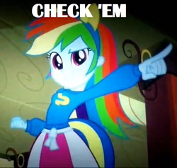 Size: 642x608 | Tagged: safe, rainbow dash, equestria girls, equestria girls (movie), check 'em, doubles, image macro, pointing, pose, solo
