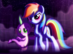 Size: 1123x830 | Tagged: safe, artist:ctb-36, rainbow dash, spike, dragon, pegasus, pony, angry, duo, female, male, mare, stars