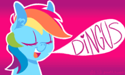 Size: 2000x1200 | Tagged: safe, artist:ponett, idw, rainbow dash, pegasus, pony, bust, dialogue, dingus, eyes closed, female, mare, portrait, smiling, solo