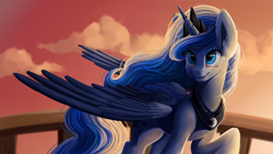 Size: 1920x1080 | Tagged: safe, artist:camyllea, princess luna, alicorn, pony, female, mare, raised hoof, smiling, solo, speedpaint