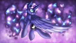 Size: 1920x1080 | Tagged: safe, artist:shad0w-galaxy, princess luna, alicorn, pony, cheek fluff, chest fluff, female, flying, mare, solo