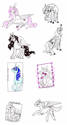 Size: 1050x1950 | Tagged: safe, artist:denkis, fluttershy, princess cadance, princess luna, rainbow dash, rarity, twilight sparkle, twilight sparkle (alicorn), oc, oc:azure quill, alicorn, pegasus, pony, unicorn, sketch, sketch dump