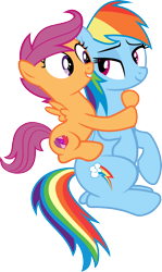 Size: 1883x3161 | Tagged: safe, artist:megarainbowdash2000, derpibooru import, rainbow dash, scootaloo, pegasus, pony, cutie mark, ponies riding ponies, scootalove, the cmc's cutie marks