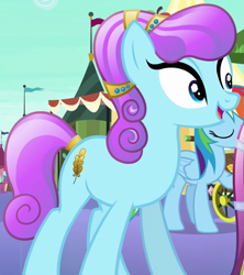 Size: 579x653 | Tagged: safe, derpibooru import, screencap, rainbow dash, sapphire joy, crystal pony, pegasus, pony, the crystal empire, background pony, cropped, female, mare, solo focus