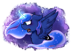 Size: 811x564 | Tagged: safe, artist:urbanqhoul, princess luna, alicorn, pony, ethereal mane, female, galaxy mane, glowing horn, mare, simple background, solo, transparent background