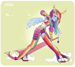 Size: 2500x2237 | Tagged: safe, artist:skirtzzz, derpibooru import, part of a set, rainbow dash, human, armpits, belly button, clothes, crossover, dreamworks face, dress, dressphere, final fantasy, final fantasy x-2, gala dress, humanized, midriff, pony coloring, samurai, solo, sword, weapon, winged humanization, wings