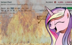 Size: 640x397 | Tagged: safe, princess cadance, alicorn, pony, bust, cadance laughs at your misery, chart, exploitable meme, fire, meme, obligatory pony, schadenfreude, stocks, tumblr, tumblr 2018 nsfw purge, tumblr drama, verizon