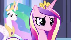 Size: 1280x720 | Tagged: safe, princess cadance, princess celestia, alicorn, pony, crown, jewelry, regalia