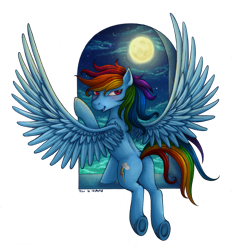 Size: 1482x1600 | Tagged: safe, artist:tinuleaf, derpibooru import, rainbow dash, pegasus, pony, night, solo, underhoof, window