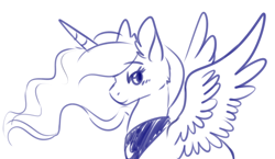 Size: 798x462 | Tagged: safe, artist:fizzy-dog, princess luna, alicorn, pony, female, mare, monochrome, sketch, solo, spread wings, wings