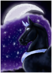 Size: 266x375 | Tagged: safe, artist:the-coffee-cobra, princess luna, alicorn, horse, pony, ethereal mane, female, glowing eyes, jewelry, mare, moon, nightmare luna, realistic, regalia, solo, starry mane