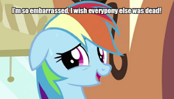 Size: 680x388 | Tagged: safe, rainbow dash, pegasus, pony, bender bending rodriguez, embarrassed, everypony, futurama, image macro, solo