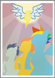 Size: 1024x1448 | Tagged: safe, artist:syekun, rainbow dash, soarin', spitfire, pegasus, pony, female, hooves, lineless, male, mare, minimalist, poster, spread wings, stallion, wings, wonderbolts