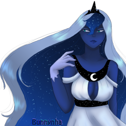 Size: 2000x2000 | Tagged: safe, artist:bunnynha, princess luna, human, breasts, cleavage, ethereal mane, female, humanized, pony coloring, simple background, starry mane, transparent background