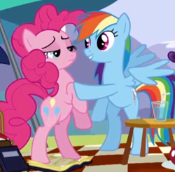 Size: 302x296 | Tagged: safe, derpibooru import, screencap, pinkie pie, rainbow dash, rarity, twilight sparkle, earth pony, pegasus, pony, unicorn, wonderbolts academy, bedroom eyes, out of context