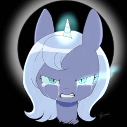 Size: 768x768 | Tagged: safe, artist:zoomiso, princess luna, alicorn, pony, angry, bust, crying, eclipse, female, filly, glowing horn, gritted teeth, looking at you, s1 luna, slit eyes, solo