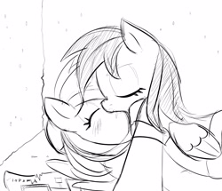 Size: 1254x1080 | Tagged: safe, artist:sweethd, daring do, rainbow dash, pegasus, pony, daringdash, female, kissing, lesbian, monochrome, shipping