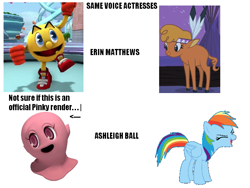 Size: 773x580 | Tagged: safe, little strongheart, rainbow dash, pegasus, pony, ashleigh ball, erin mathews, exploitable meme, female, flutteryay, mare, pac-man, pac-man and the ghostly adventures, pinky, reference, same voice actor, text, yay