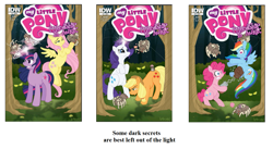 Size: 1261x689 | Tagged: safe, derpibooru import, idw, applejack, fluttershy, pinkie pie, rainbow dash, rarity, twilight sparkle, earth pony, pegasus, pony, unicorn, cover, issue 2, text