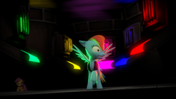 Size: 1920x1080 | Tagged: safe, artist:d0ntst0pme, rainbow dash, scootaloo, pegasus, pony, fanfic:rainbow factory, 3d, clothes, female, filly, gmod, mare