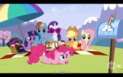 Size: 1024x640 | Tagged: safe, derpibooru import, screencap, applejack, fluttershy, pinkie pie, rainbow dash, rarity, twilight sparkle, earth pony, pegasus, pony, unicorn, wonderbolts academy, youtube caption