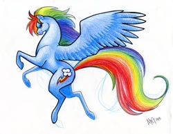 Size: 900x693 | Tagged: safe, artist:megsyv, rainbow dash, pegasus, pony, simple background, solo, traditional art