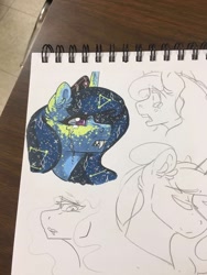 Size: 960x1280 | Tagged: safe, artist:nightmare-moons-throneroom, princess luna, alicorn, pony, bust, constellation, crying, dappled, ear fluff, ethereal mane, fangs, female, mare, nightmare luna, sketch, sketch dump, solo, starry mane, traditional art