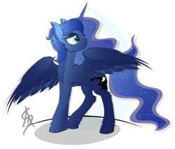 Size: 1600x1361 | Tagged: safe, artist:aleriastarlight, princess luna, alicorn, pony, cutie mark background, digital art, female, mare, sad, signature, simple background, solo, transparent background, vector