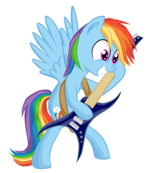Size: 4076x4571 | Tagged: safe, artist:vunlinur, rainbow dash, pegasus, pony, absurd resolution, bipedal, female, guitar, mare, simple background, solo, white background